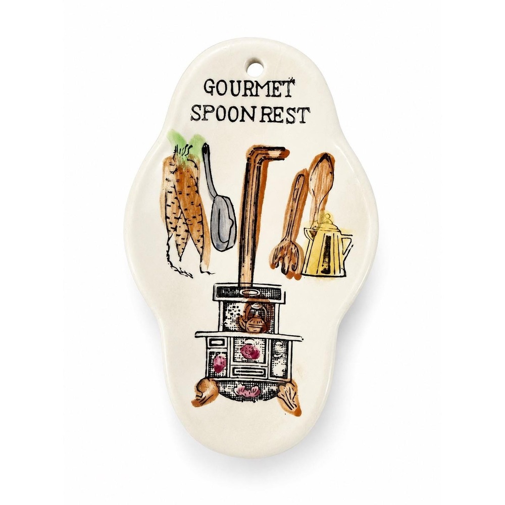 Vintage Ceramic Gourmet Spoon Rest Hand Painted Farmhouse Kitchen Decor